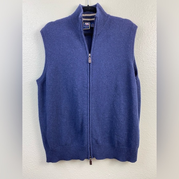 T. Harris London Lambswool Full Zip Knit Blue Soft cozy Vest Coat Men’s size XL - Picture 6 of 9